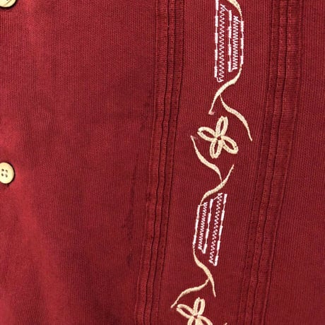 cubavera　刺繍 半袖　シャツ レーヨン　ゆるだぼ　赤