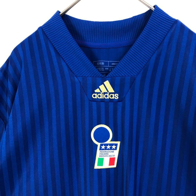 adidas イタリア ゲームシャツ ユニフォーム サッカー 刺繍 ロゴ 青 XL