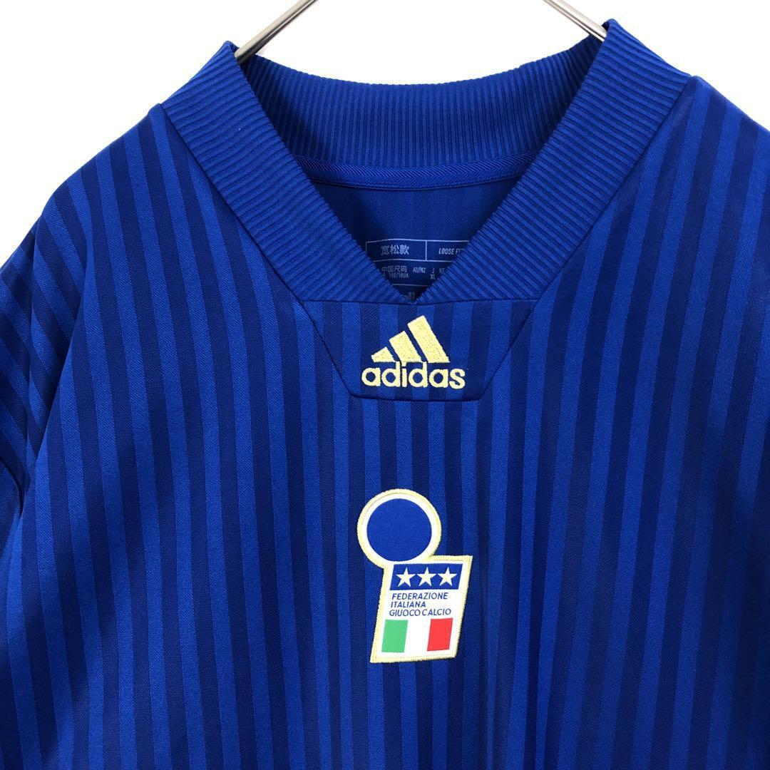 adidas イタリア ゲームシャツ ユニフォーム サッカー 刺繍 ロゴ 青 XL adidas イタリア ゲームシャツ ユニフォーム サッカー 刺繍 ロゴ 青 XL