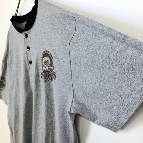 ハーレーダビッドソン　ロゴ　ヘンリーネック　Tシャツ　グレー