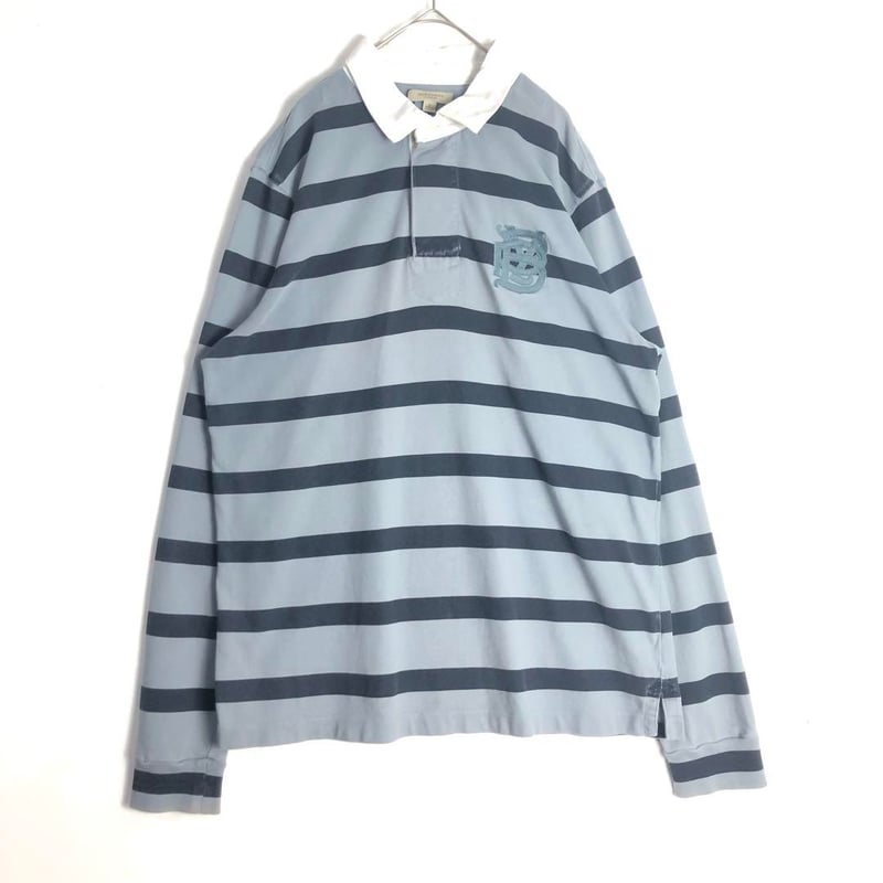 Burberry バーバリー 長袖 ラガーシャツ ビッグロゴ ボーダー グレー