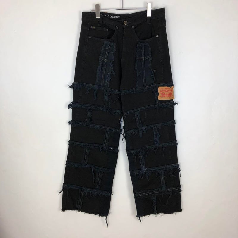 リーバイス リメイク ブラックデニム パンツ 再構築 パッチワーク 黒 