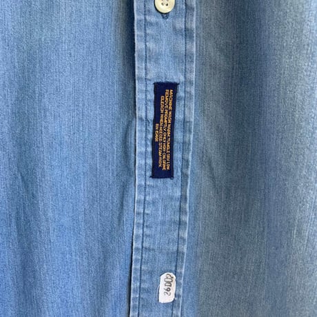 トミー　ヒルフィガー　刺繍ロゴ　ボタンダウン デニム　長袖　シャツ　シャンブレー