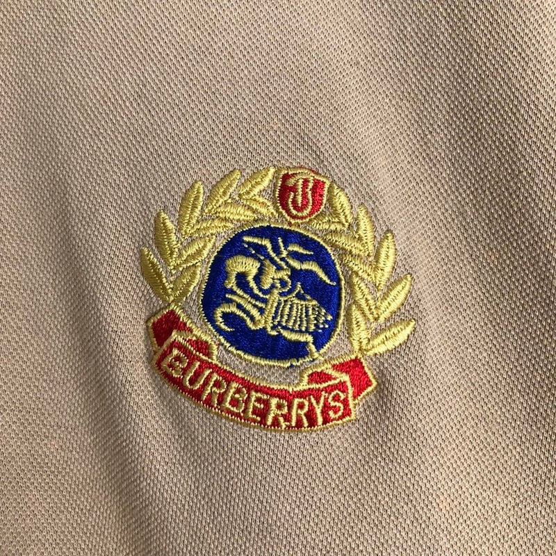 80's イングランド製 Burberry バーバリー 刺繍 ロゴ 長袖 ポロシャツ