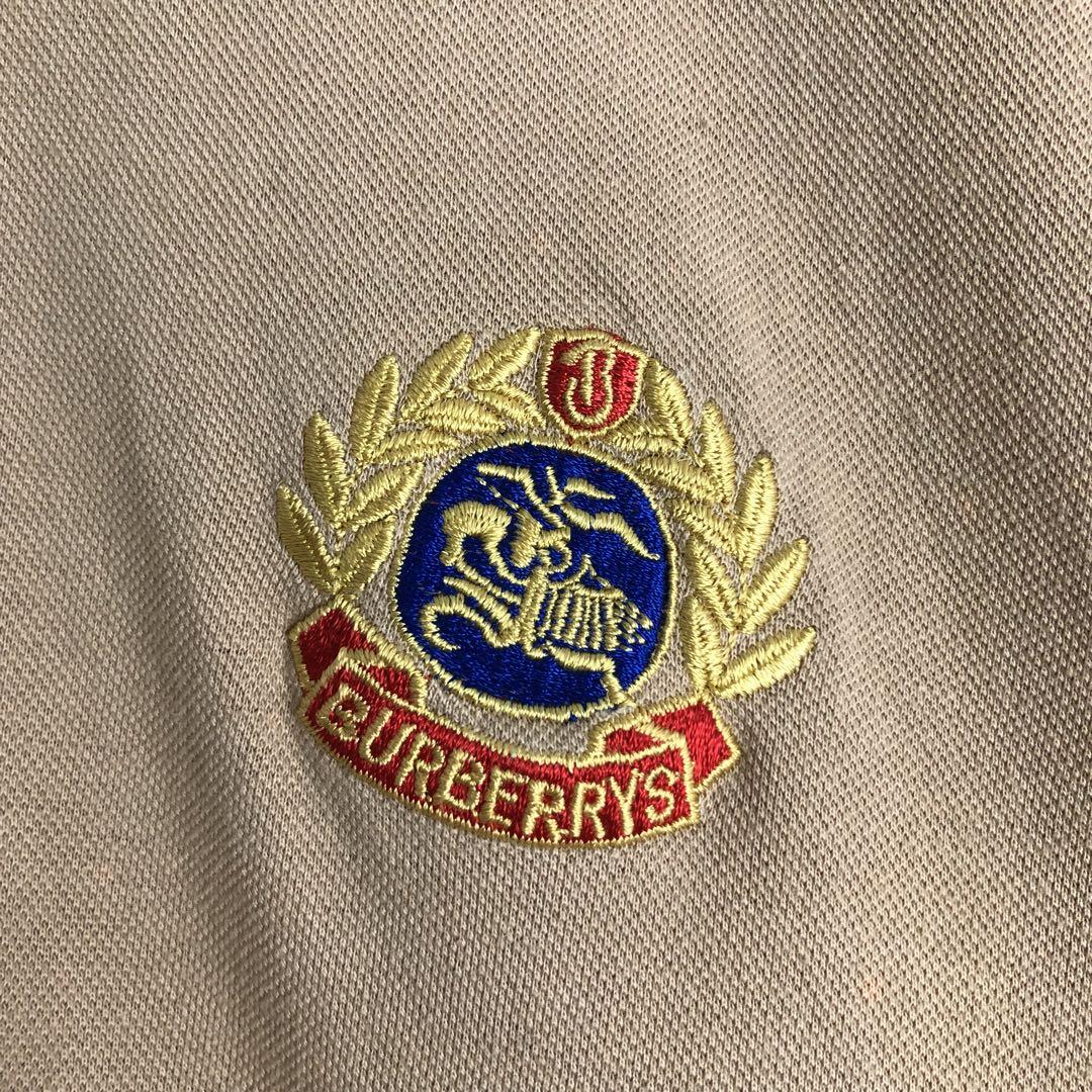 80's イングランド製 Burberry バーバリー 刺繍 ロゴ 長袖 ポロシャツ