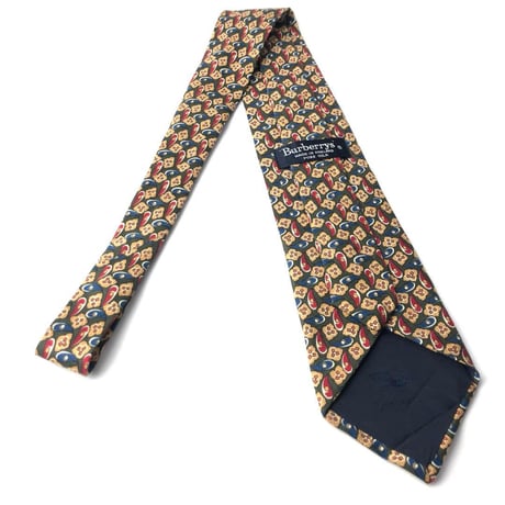 90's　Burberry　バーバリー　イギリス製　総柄　シルク　ネクタイ