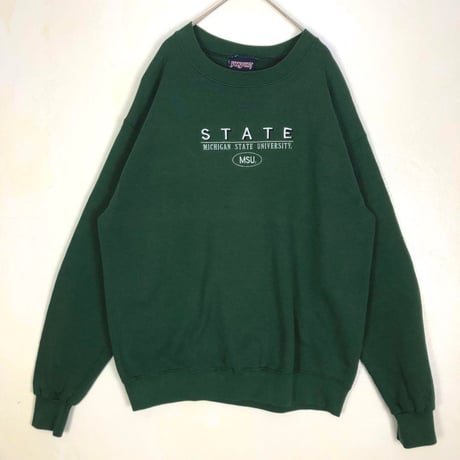 カレッジ　ミシガン　大学　刺繍　ロゴ　スウェット　トレーナー　緑