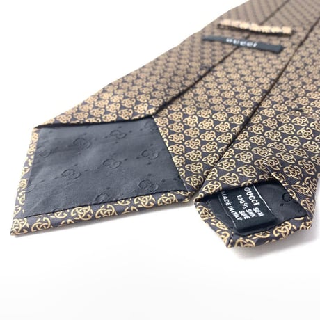 GUCCI グッチ　イタリア製　総柄　シルク　ネクタイ　ブラウン
