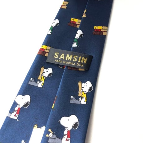 SAMSIN スヌーピー　キャラ　総柄　ネクタイ　ネイビー