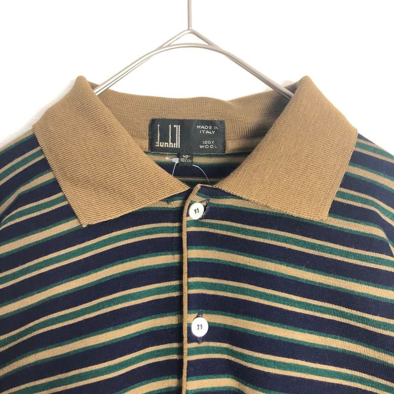 dunhill ダンヒル イタリア製 長袖 ポロシャツ ボーダー ロゴ 刺繍 紺 
