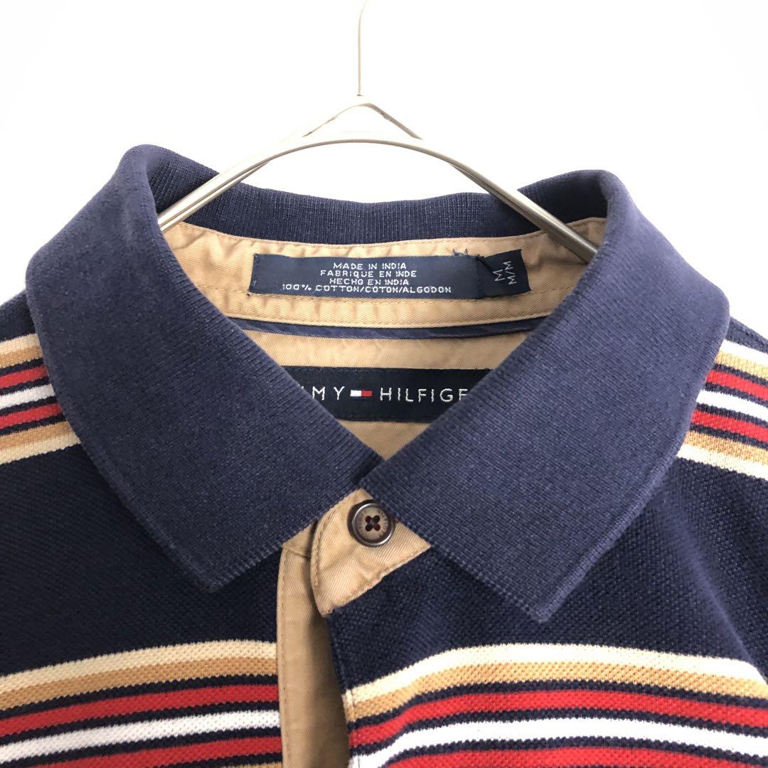 TOMMY HILFIGER トミーヒルフィガー 長袖 ポロシャツ ボーダー 紺