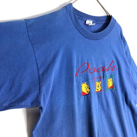 00s  Disney ディズニー　プーさん　半袖　Tシャツ　刺繍　ロゴ