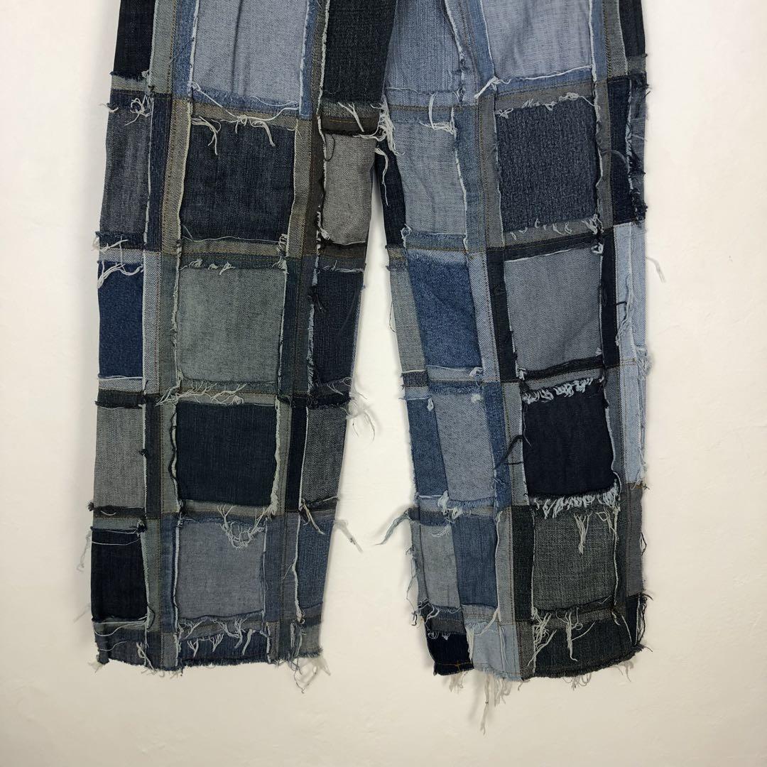 2859 ブラックデニム　リメイク　ベスト　再構築　ジャケット　パッチワーク　黒 2859 ブラックデニム リメイク ベスト 再構築 ジャケット パッチ