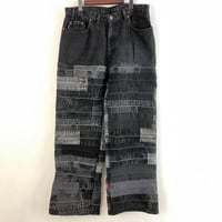 リメイク　再構築　ブラックデニム　パンツ　パッチワーク　黒