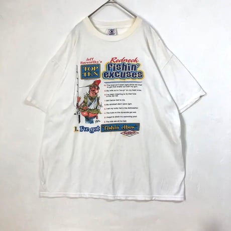 00s　フィッシング 釣り人　魚　ビッグロゴ　半袖　Tシャツ　白