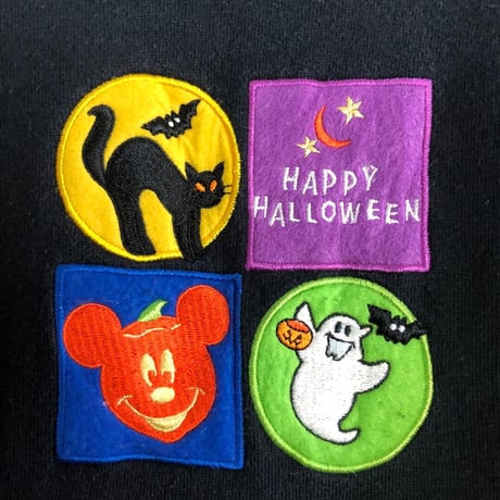 ディズニー　ミッキー　ハロウィン　刺繍　ロゴ　スウェット　黒