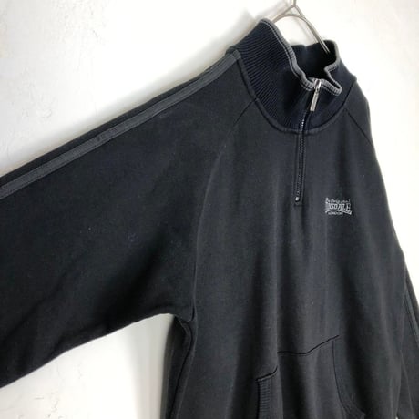 ロンズデール　刺繍　ロゴ　スウェット　トレーナー　ハーフジップ　黒
