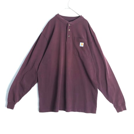 Carhartt カーハート　ヘンリーネック　ロゴ　長袖　ロンT ワインレッド