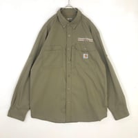 カーハート　企業　刺繍　ロゴ　タグ　BD シャツ　長袖　無地　カーキ