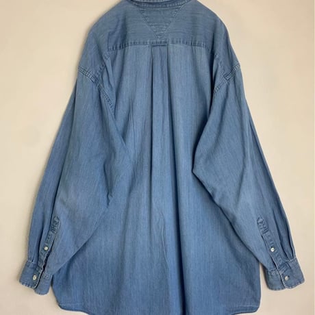 トミー　ヒルフィガー　刺繍ロゴ　ボタンダウン デニム　長袖　シャツ　シャンブレー