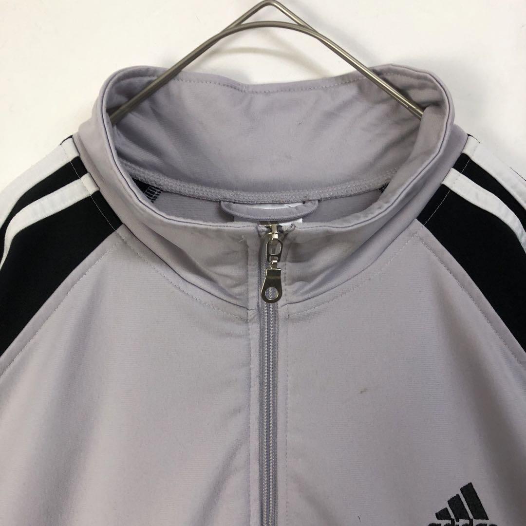 アディダス 刺繍 切替 袖ライン トラックジャケット ジャージ グレー黒