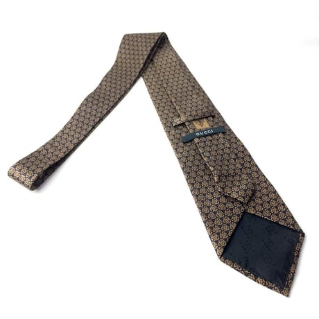GUCCI グッチ　イタリア製　総柄　シルク　ネクタイ　ブラウン