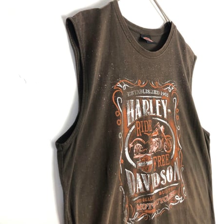 ハーレーダビッドソン　ビッグプリント　タンクトップ　Tシャツ　茶