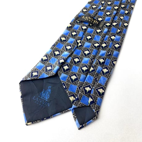 LANVIN ランバン　フランス製　ネクタイ　花　総柄　青