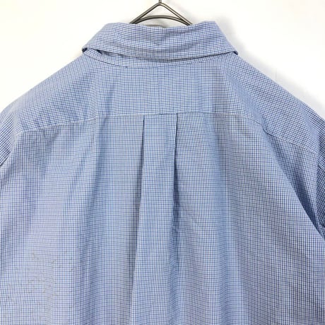 ラルフローレン　刺繍　ロゴ　BD 半袖　チェック　シャツ 青　3XL