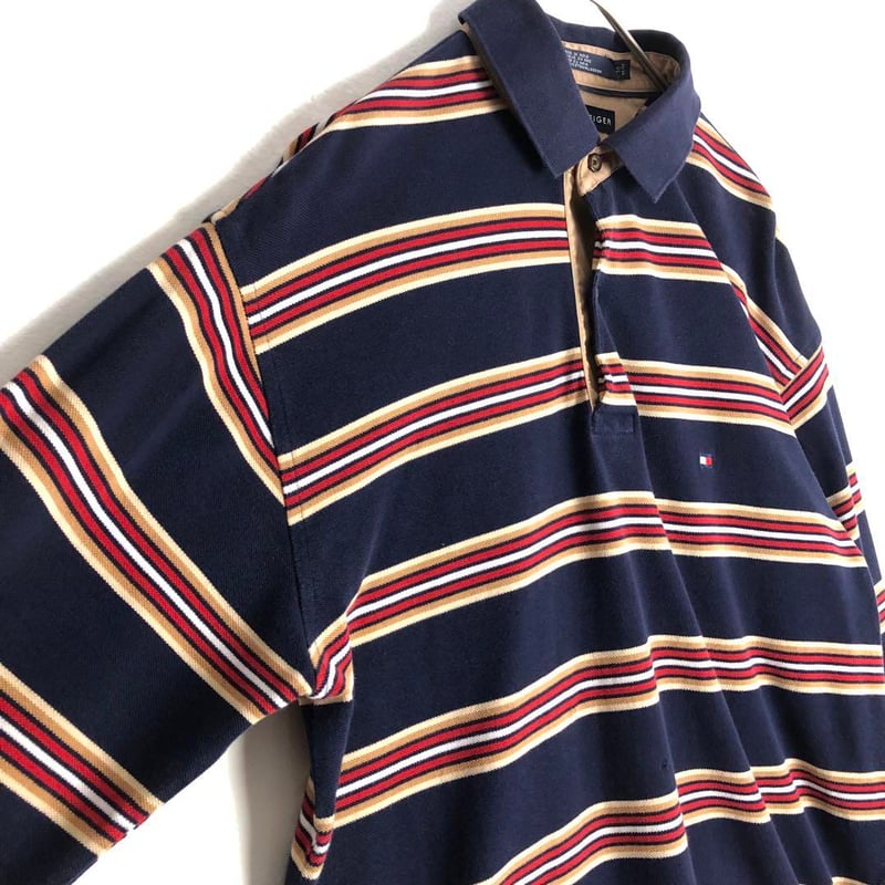 3659　トミーヒルフィガー　長袖　ポロシャツ　ボーダー　ゆるだぼ　紺 TOMMY HILFIGER トミーヒルフィガー 長袖 ポロシャツ ボーダー