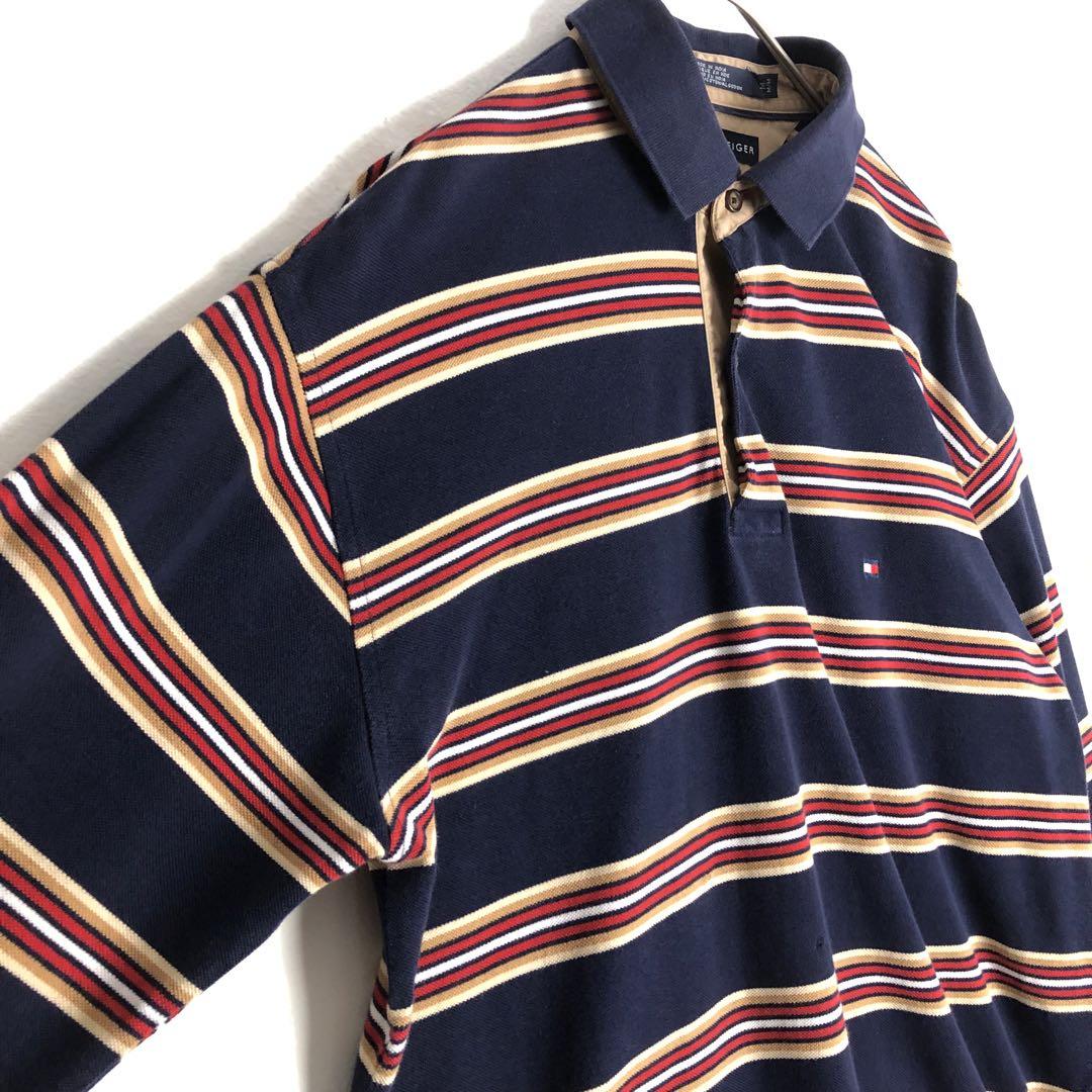 TOMMY HILFIGER トミーヒルフィガー 長袖 ポロシャツ ボーダー 紺 