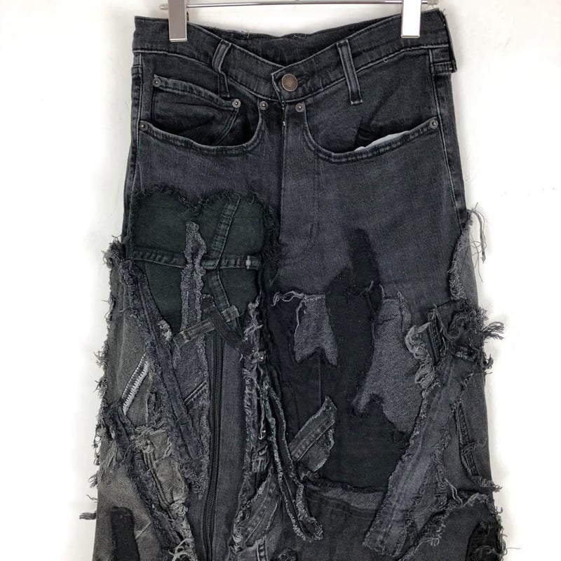 リメイク ブラックデニム スカート リーバイス 革タグ 再構築 パッチ