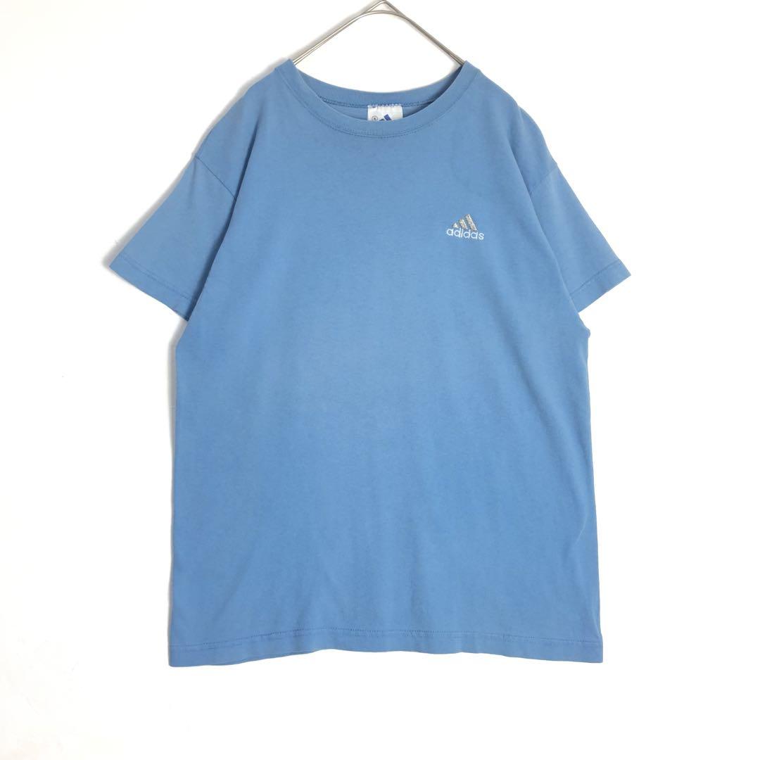 USA製 90s アディダス ロゴ 刺繍 半袖 Tシャツ 水色 | PEACE TOWN