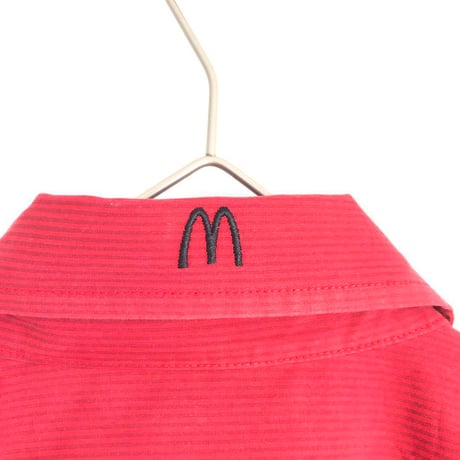 マクドナルド　企業　ロゴ　刺繍　半袖　シャツ　ストライプ　赤