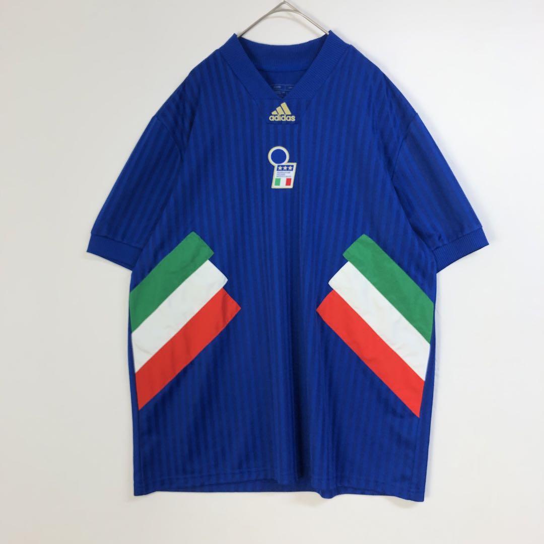 adidas イタリア ゲームシャツ ユニフォーム サッカー 刺繍 ロゴ 青 XL