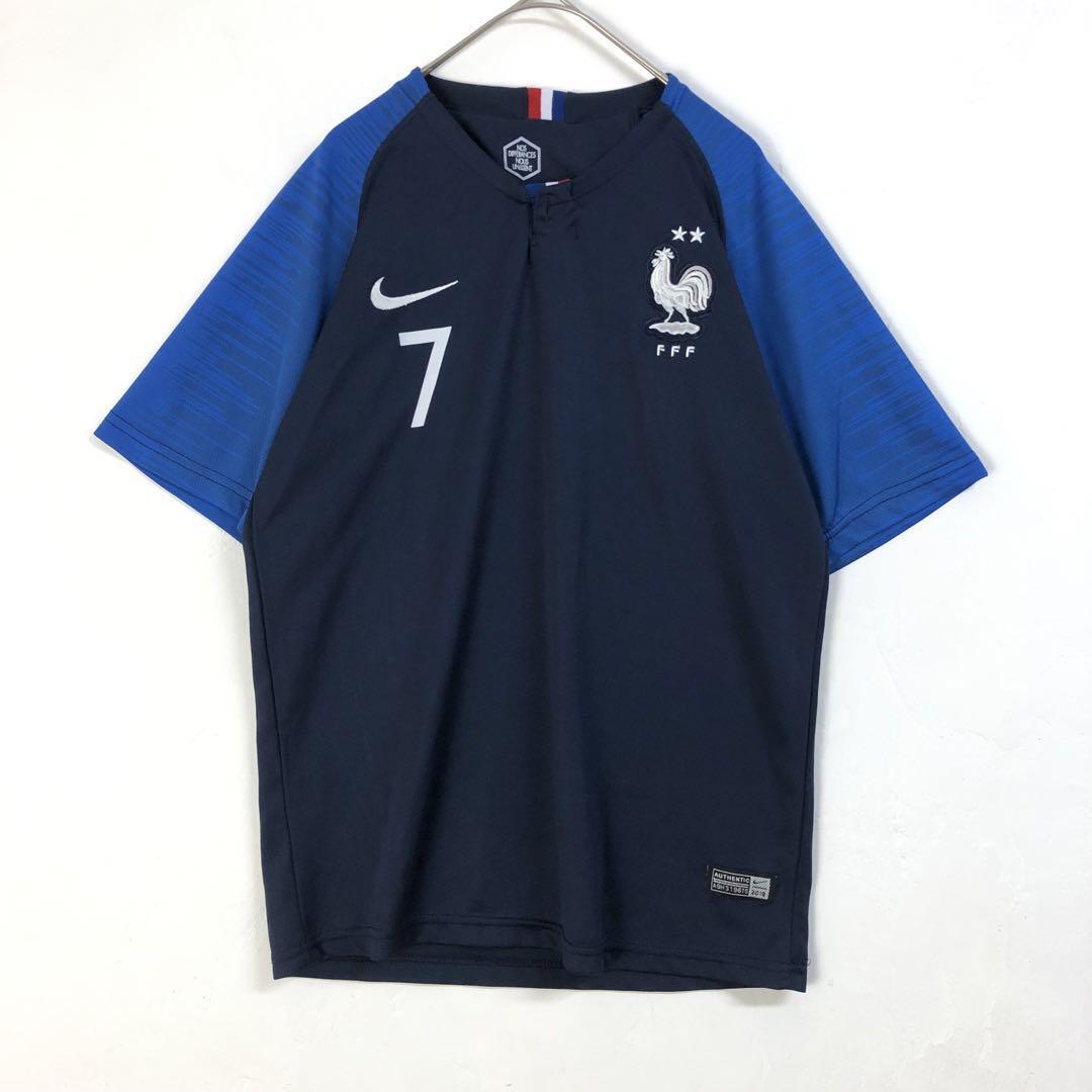 NIKE フランス ゲームシャツ ユニフォーム サッカー 刺繍 ロゴ 紺 S