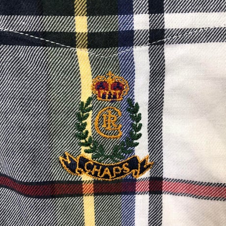 チャップス　刺繍　ロゴ　コットン　BD 半袖　シャツ　チェック　緑