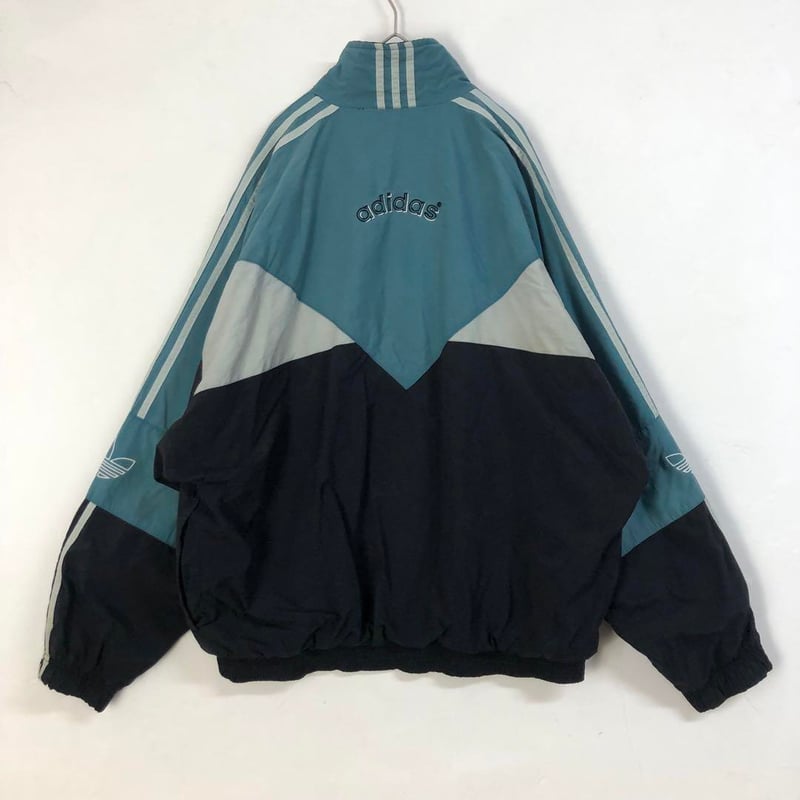 アディダス ジャージ ナイロンジャケット ゆるだぼ 刺繍 ロゴ 青