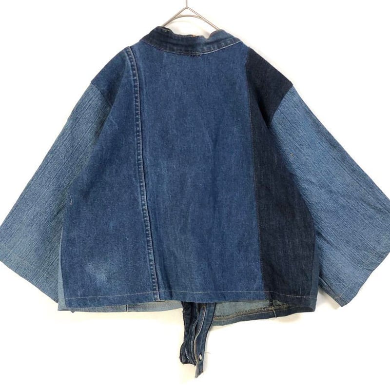 2868 デニム　リメイク　再構築　ジャケット　ロゴ　切替　パッチワーク L リーバイス デニム リメイク 再構築 ジャケット ロゴ パッチワーク