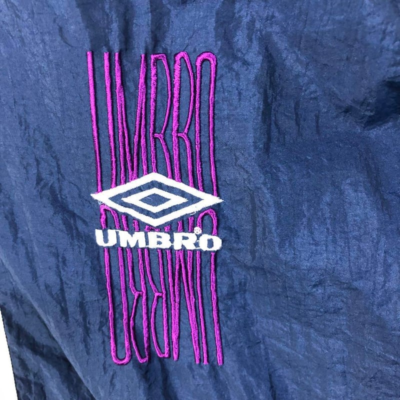 アンブロ ナイロン ジャケット パーカー 刺繍 ロゴ ハーフジップ 紺