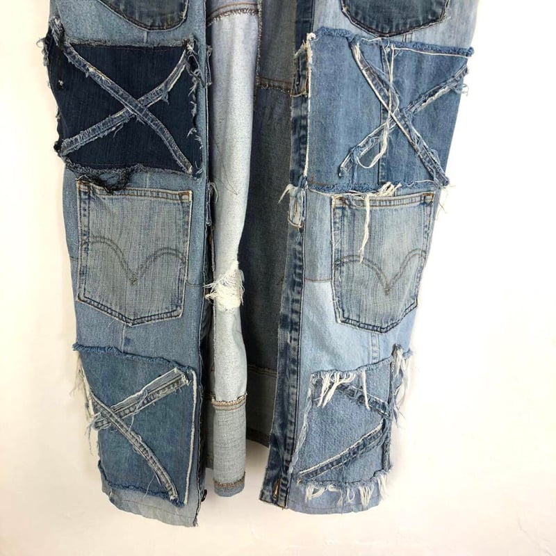 3545 リメイク　再構築　インディゴ　デニム　パンツ　パッチワーク リメイク デニム パンツ 再構築 パッチワーク | PEACE TOWN