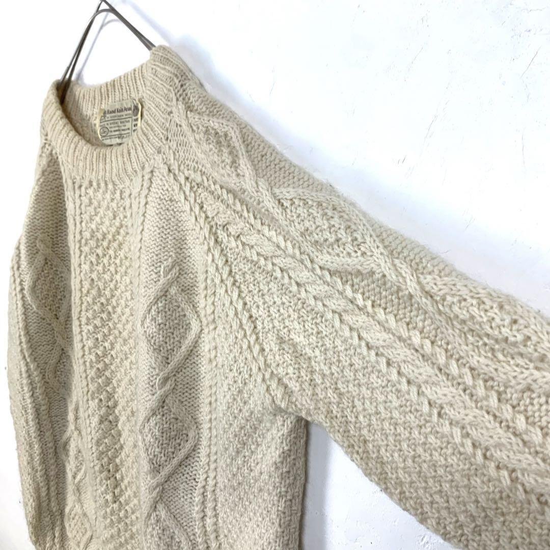 英国製 フィッシャーマン アランニット セーター ウール 100% 白