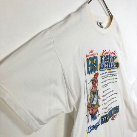 00s　フィッシング 釣り人　魚　ビッグロゴ　半袖　Tシャツ　白
