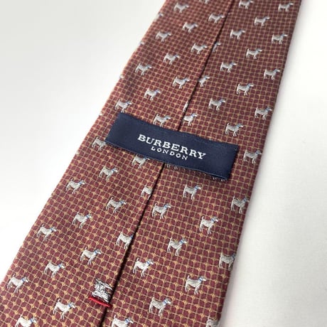 Burberry バーバリー 犬　総柄　シルク　ネクタイ　ブラウン