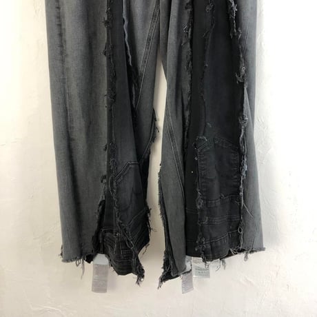 リメイク　再構築　ブラックデニム　パンツ　パッチワーク　黒