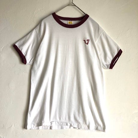 USA製　70s ラッセル　スカンク　ロゴ　リンガーT Tシャツ 白