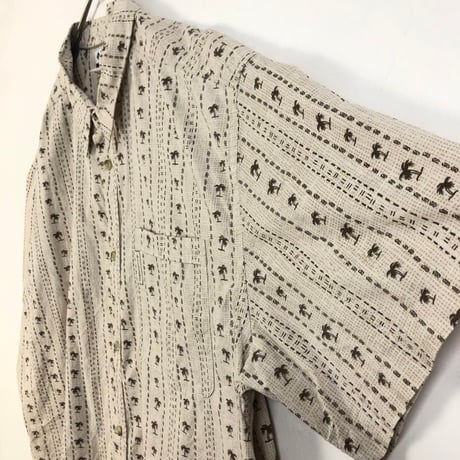 コロンビア　ロゴ　タグ　アロハ　ヤシ　半袖　シャツ　ベージュ