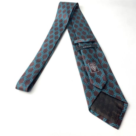GUCCI グッチ　イタリア製　総柄　シルク　ネクタイ　茶色