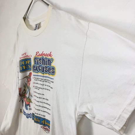 00s　フィッシング 釣り人　魚　ビッグロゴ　半袖　Tシャツ　白