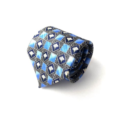 LANVIN ランバン　フランス製　ネクタイ　花　総柄　青